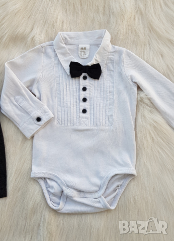 Панталон и боди риза  с папионка H&M 3-6 месеца, снимка 2 - Комплекти за бебе - 45021400