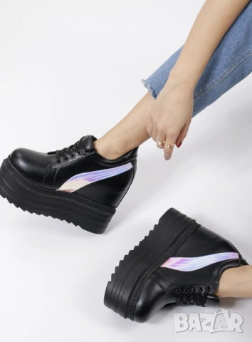 Кецове на платформа - черно с лилаво, снимка 4 - Кецове - 54028828