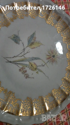Порцеланова чиния със златен кант и позлата 2 броя на Bavaria, Germany , снимка 5 - Чинии - 54046225