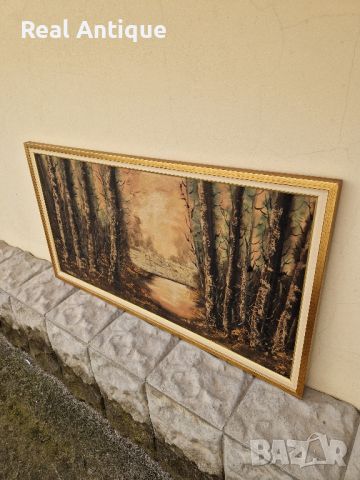 Красива голяма антикварна картина масло върху платно , снимка 6 - Картини - 45541445