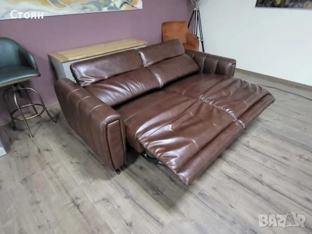 ПРОМОЦИЯ!!! Кафяв кожен диван тройка Vita с електрически релаксиращ механизъм, снимка 6 - Дивани и мека мебел - 45687560