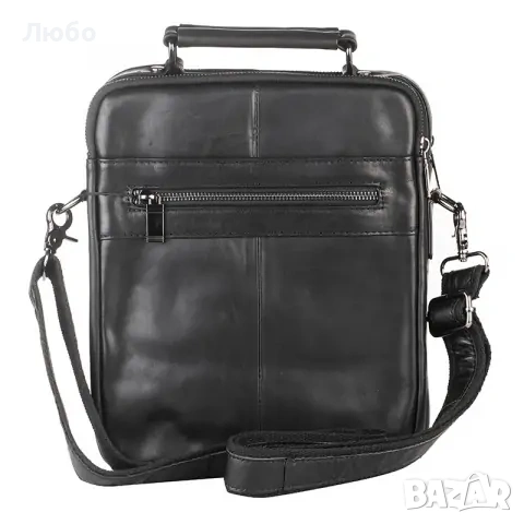 Мъжка чанта от естествена кожа (черна) SILVER FLAME - Много запазена, снимка 9 - Чанти - 53772823