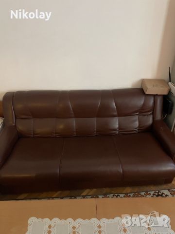Кожен диван , разтегателен, тройка, снимка 1 - Дивани и мека мебел - 46130501