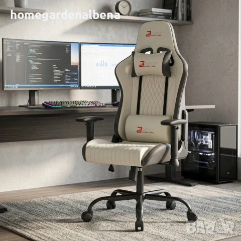 Ергономичен бял геймърски стол с поставка за крака – стил и комфорт в едно!