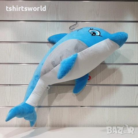 Нов голям плюшен делфин в син цвят, 90см, снимка 3 - Плюшени играчки - 51985723