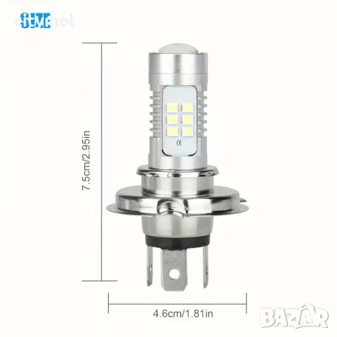 Комплект 2 бр. авто лампи/крушки H4, LED, 6000K, 21 хSMD 3030 диода и лупа, компактен размер, снимка 3 - Аксесоари и консумативи - 52625329