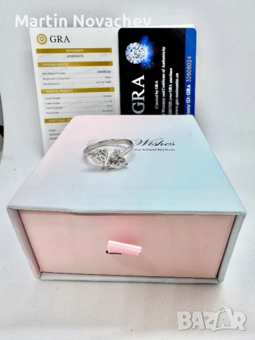 Сребърен пръстен с мойсанит (Диамант) 2 карата, снимка 10 - Пръстени - 54117275