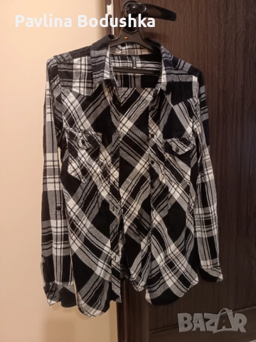 Дамска карирана черна риза, снимка 2 - Ризи - 52373939