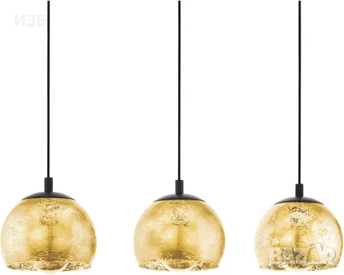 СТЪКЛЕН ПОЛИЛЕЙ, GOLD, EGLO, ALBARACCIN, 3X40W, снимка 6 - Полилеи - 50197892