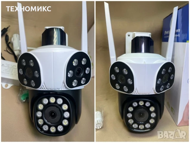 Тройна външна въртяща WiFi AI камера 12MP с три обектива и 10x ZOOM, ICSee, Бяла, снимка 7 - IP камери - 51337472