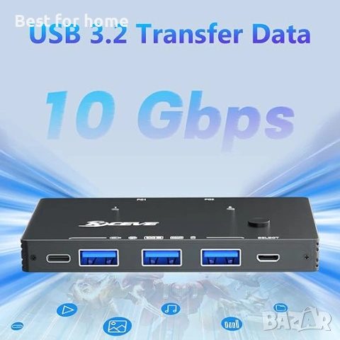 KCEVE USB 3.2 комутатор за 2 лаптопа - 10 Gbps 2 входа 4 изхода, снимка 6 - Друга електроника - 53428893