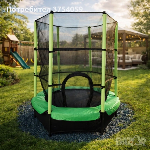 Мини батут с мрежа за безопасност – Компактен и забавен избор за деца, снимка 2 - Други - 53075683