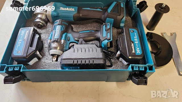 Чисто нов професионален комплект акумолаторни инструменти Makita ъглошлайф и гайковерт, снимка 2 - Други инструменти - 53632301