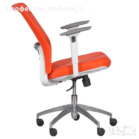 РАЗПРОДАЖБА!лукс изпълнение:бяла алуминиева рамка,3D подлакътници,Мултиблок механизъм,мрежа в оранж, снимка 3 - Столове за офис - 51889464