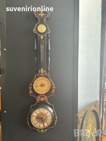 Стар дървен часовник, термометър,  барометър за стена 