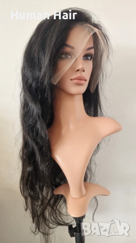 Черна чуплива естествена бразилска перука 70-75 см с дантелена зона 13x6, снимка 2 - Аксесоари за коса - 53566997