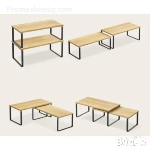 Комплект 2 бр кухненски рафтове Ruhhy, бамбукови, 34х20 см, снимка 4 - Органайзери - 50077287