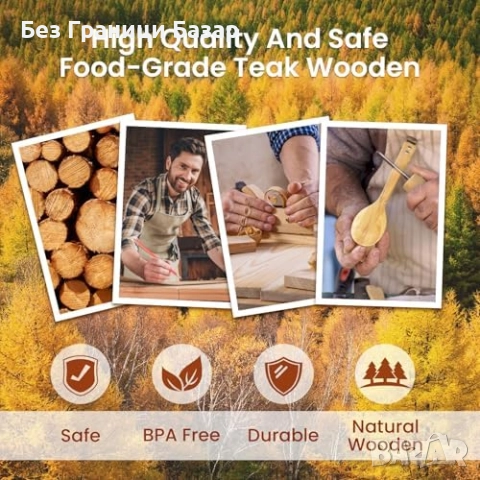 Нов Комплект дървени лъжици и шпатули от тик 9 части кухненски прибори, снимка 3 - Прибори за хранене, готвене и сервиране - 52655344