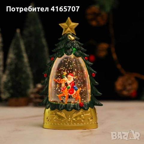 Коледна LED декоративна лампа с вода и брокат – празнична светлина и магия в елховиден дизайн