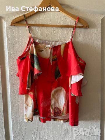 Нова разкошна червена  блуза топ паднали ръкави , снимка 3 - Блузи с дълъг ръкав и пуловери - 45159714