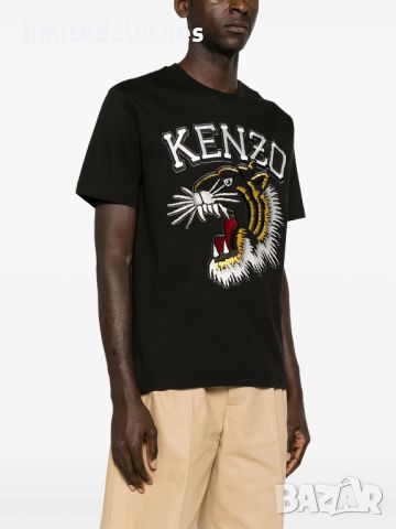 KENZO Black Varsity Embroidered Tiger Logo Мъжка Тениска size M (L), снимка 1 - Тениски - 46653536