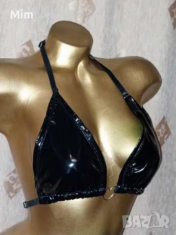  Черен сутиен от лак / винил , снимка 3 - Бельо - 51479438