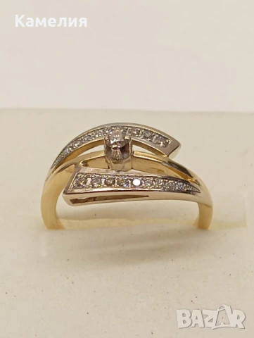 Златен пръстен с брилианти , снимка 6 - Пръстени - 54290741