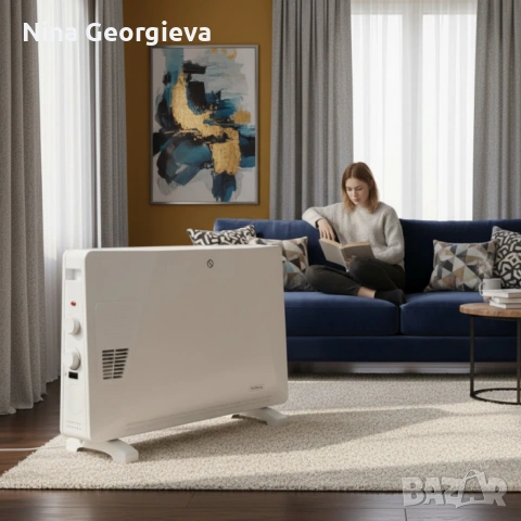 Конвекторен отоплител Rosberg - 2500W, 3 степени, с вентилатор, защита от прегряване (бял или черен), снимка 5 - Отоплителни печки - 53035755