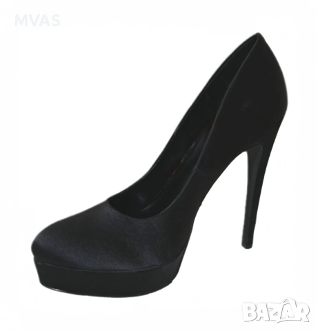 Нови дамски черни сатенени обувки на висок ток 38 размер, снимка 2 - Дамски обувки на ток - 53184001