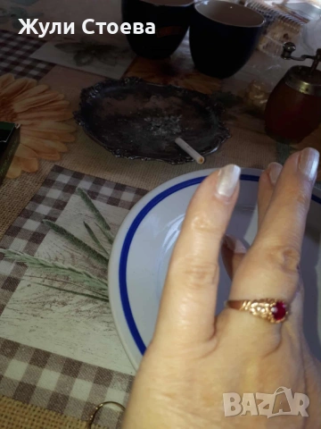 Български златен пръстен с рубин, снимка 4 - Пръстени - 53064873