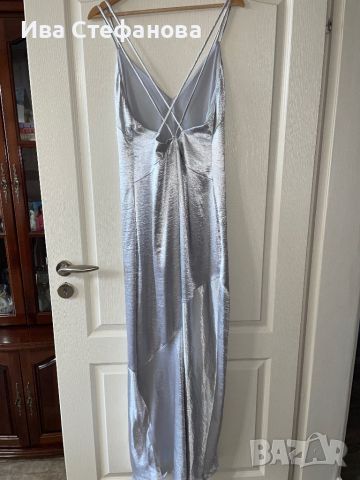 Нова сатенена еластична дълга официална парти коктейлна сребриста сребърна дълга рокля тип русалка , снимка 4 - Рокли - 46291901