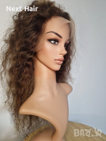 Естествена афро къдрава кафява перука с руси кичури с дантела 13х4, снимка 3 - Аксесоари за коса - 52024595