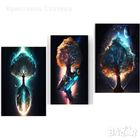 Абстрактна картина - звездни дървета, снимка 1