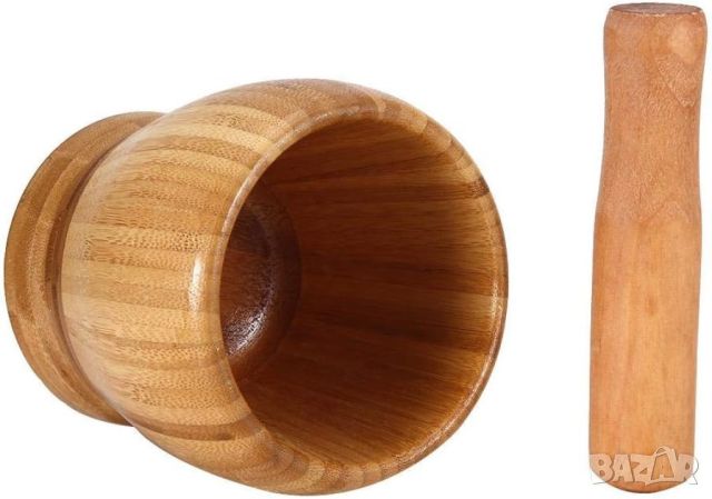 Бамбуково хаванче с чукало за чесън и подправки, 10х10 см / Външен размер 10х10 вътрешен отвор 6.5см, снимка 5 - Аксесоари за кухня - 46420301