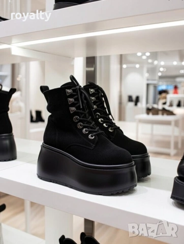 Боти на платформа - черен велур, снимка 3 - Дамски боти - 53194009