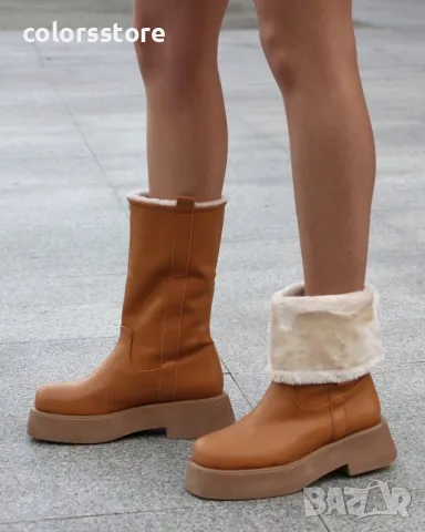 Равни боти - кафява кожа - DFG88, снимка 2 - Дамски боти - 37179284