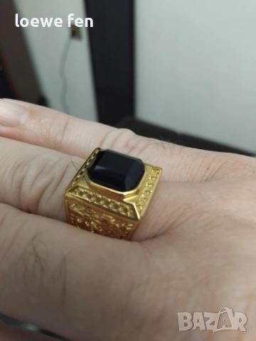 Мъжки пръстен неръждаема стомана масивен позлатен, снимка 2 - Пръстени - 52356823
