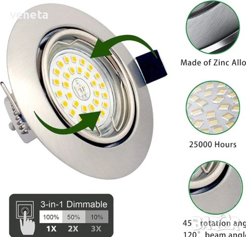 YYZB LED вградена прожекторна лампа, димируема, въртяща се, 6 x 6 W GU10 550 lm 3000K топло , снимка 1 - Лед осветление - 46787782