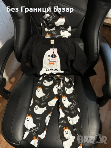 Нова Детска пижама за Хелоуин с духчета + шапка, размер 100