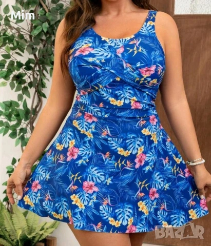 4XL Бански рокля син на цветя , снимка 2 - Бански костюми - 54130316