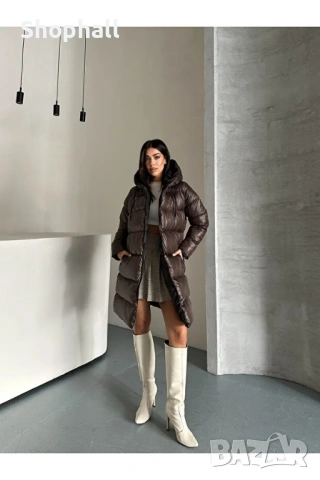 Дебело дълго яке с качулка. Размер 38. Цветове черно и кафяво., снимка 5 - Якета - 53151976