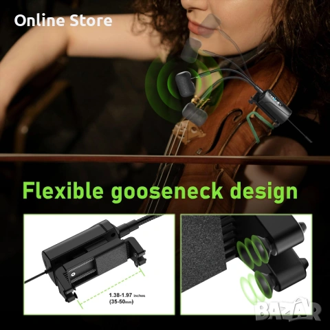 Двоен UHF безжичен микрофон за цигулка Q2/VT-5 – 2 предавателя и 1 приемник, снимка 3 - Микрофони - 54169941