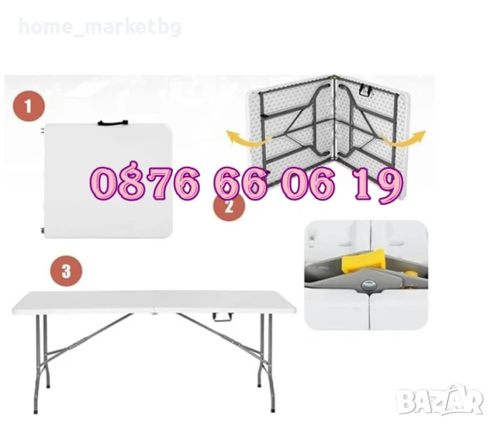 Сгъваема маса за кетъринг, градинска маса 180/74 см, къмпинг маса, снимка 6 - Градински мебели, декорация  - 50577424
