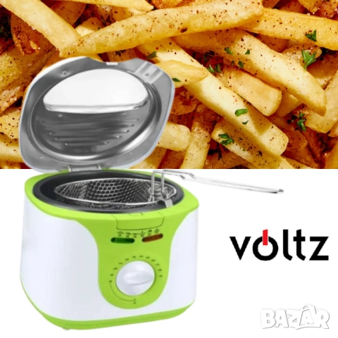 Фритюрник Voltz, 2 литра, 1300W, 80-190 C, Незалепващ съд, Бял/зелен 2 ГОДИНИ ГАРАНЦИЯ, снимка 4 - Други - 52099133