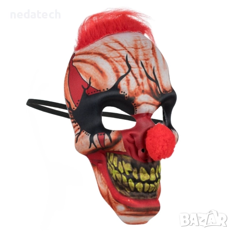 Карнавална Halloween маска Kлоун с червен нос, снимка 2 - Други - 52144082