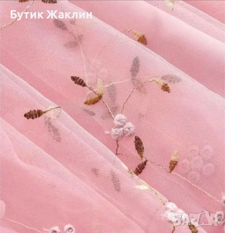 Розова тюлена рокля с бродерия , снимка 2 - Рокли - 53924631