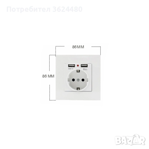 Бял Контакт за Вграждане с Двоен USB, снимка 2 - Други - 52403675