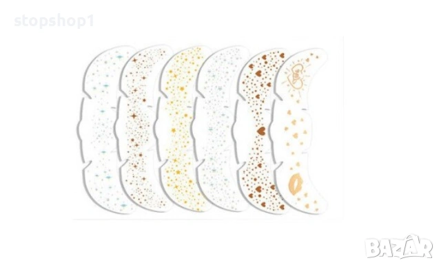 Временни татуировки за лице с брокат, 6 броя, златни, снимка 3 - Козметика за лице - 53877535