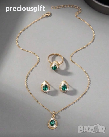 Комплект бижута от 3 части - колие, пръстен и обеци, снимка 2 - Бижутерийни комплекти - 52338673