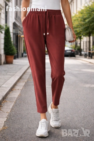 Дамски тъмно кафяв панталон с джобове - код 1156